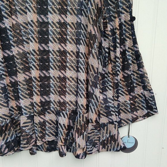 Eva Franco Anthropologie Belinda Top Size L NWT Plaid Mesh Ruffle Bell Sleeve - Picture 4 of 9